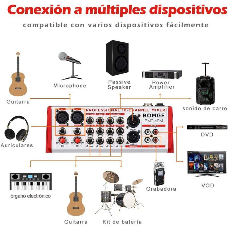 BOMGE 10 12 入力サウンド ボード ミキサー、マイク プリアンプとコンプレッサー、24DSP、ブルートゥース、48V 電源、ブリテ