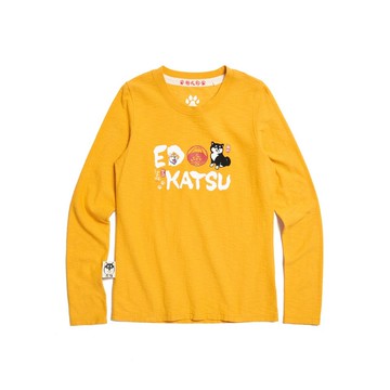 江戶勝 日系 女裝 勝太郎字體長袖T恤(桔黃色) #上衣#長袖#勝太郎