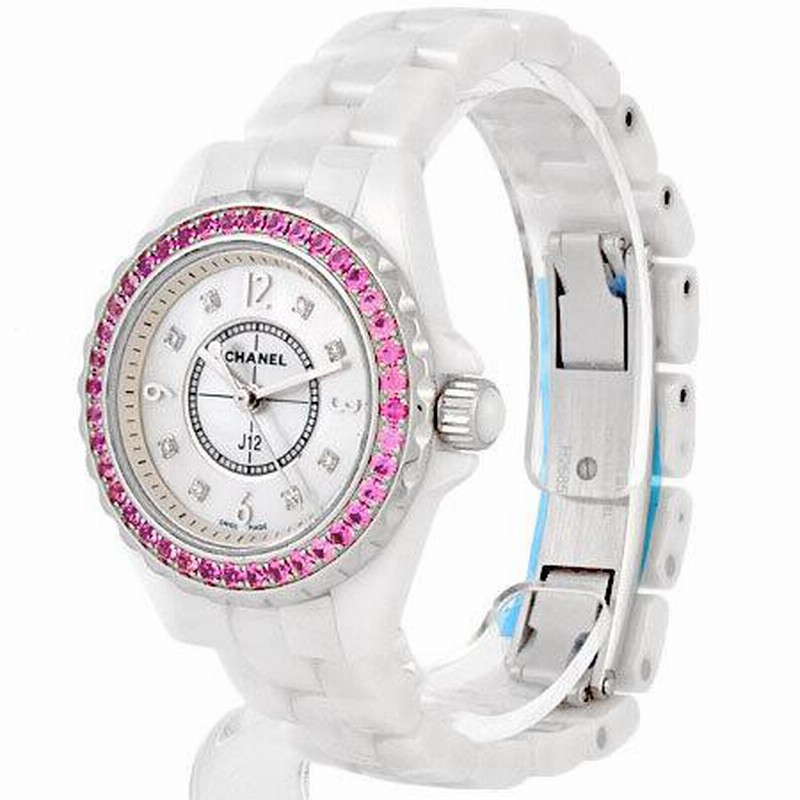 シャネル CHANEL J12 ピンクサファイアベゼル SS ホワイトセラミック  