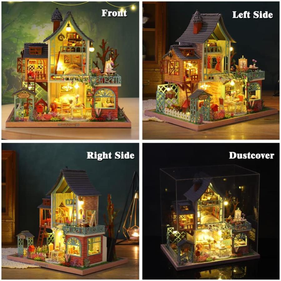 Yuzhen DIY Miniature Dollhouse kit, Wooden Mini-House Model Includes Dustco