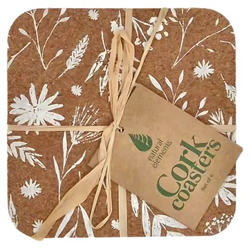 natural elements 軟木杯墊 Set 4入 耐熱 120度C  長12 x 寬12 x 高0.5cm  植拓  1組