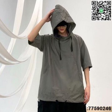 【歡樂購】短袖上連帽落肩短T 韓版潮牌短袖T恤男連帽帽T短袖學生男短袖帽T