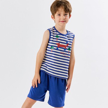 韓國 OZKIZ - 童趣狐狸條紋無袖套裝-海軍藍