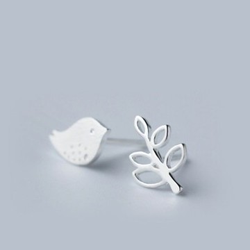 925純銀耳環耳針式耳飾-氣質甜美小鳥樹枝情人節生日禮物女飾品73dr12【獨家進口】【米蘭精品】