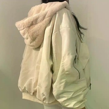 75kg可穿 超夯款雙面連帽外套 雙面兩用可穿 外套女 絨毛外套 羊羔毛絨 大尺碼秋冬外套 M108