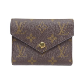 LOUIS VUITTON LV 路易威登 棕/紫紅色 原花帆布 Victorine 錢包 三折短夾 M41938 【二手名牌BRAND OFF】