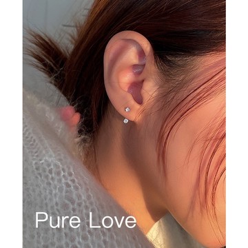 Pure Love樂芙 /正韓 銀飾【S999純銀】E0736簡約通體純銀單鑽鋯石兩戴式耳環 / 銀