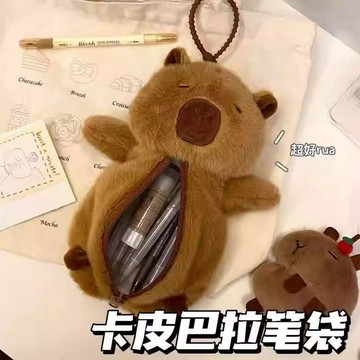 【臺灣-出貨】卡皮巴拉毛絨筆袋軟乎乎可愛創意少女小衆學生文具桌面鉛筆收納袋03Vz