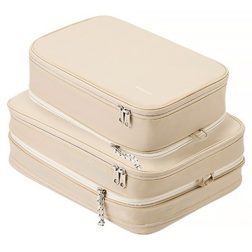 Branden 第2代旅行用體積縮小衣物壓縮袋組  淺米色  S + M