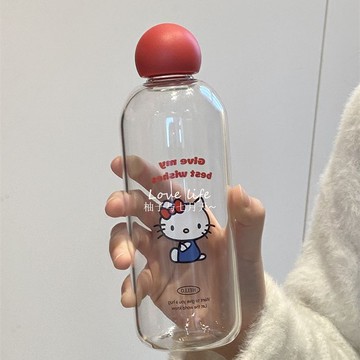 ✨臺灣出貨✨hellokitty透明玻璃杯 高顏值簡約水杯外出攜帶耐高溫女生 隨手杯