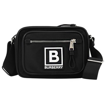 BURBERRY 巴寶莉  PADDY 簡約浮雕LOGO輕量尼龍斜背拉鍊相機包/方包(黑/白)