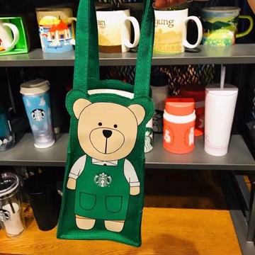 特惠🚀🚀✨隨行杯袋 綠圍裙小熊Bearista隨行杯袋 高18公分 限量版 綠圍裙熊 小熊袋 杯袋 杯袋