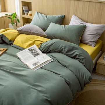 綠色四件套夏季全棉北歐男生床單三件套學生宿舍單人寢室純色被套