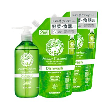 【SARAYA】幸福小象 酵素食器蔬果洗潔精組300ml+500ml x2