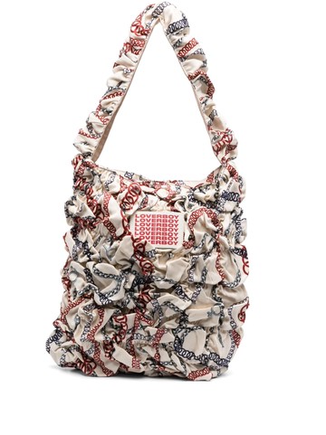 Charles Jeffrey Loverboy - chain-print crinkled tote bag - unisex - Viscose/Cotton - One Size - Neutrals