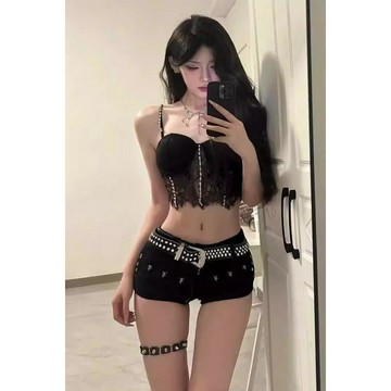 現款免運柳丁設計性感熱辣牛仔超短褲女夏季辣妹低腰直筒顯瘦包臀熱褲y2k高腰闊腿褲直筒複古@