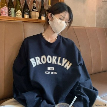 加絨套頭衛衣女秋冬韓國ins慵懶風學生印花字母絨衫上衣