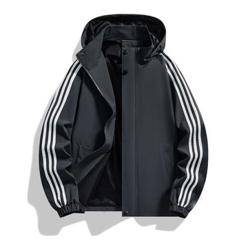 三條杠防風防水沖鋒衣男春秋季2024新款戶外徒步登山連帽夾克外套