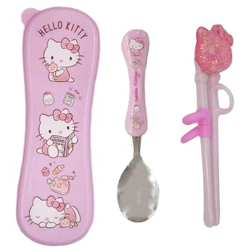 LiLFANT 3件組  凱蒂貓流沙  學習筷 + 湯匙 + 收納盒  1組