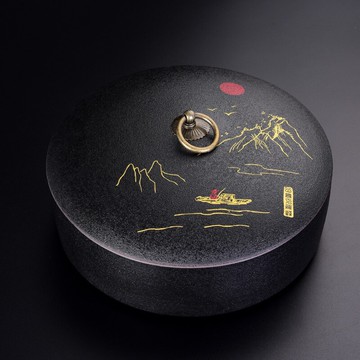 陶福氣 黑陶普洱陶瓷單餅雙餅茶葉罐陶茶餅收納盒密封儲茶倉醒茶