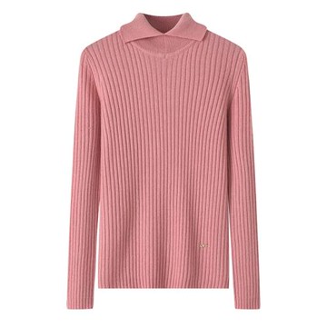 鄂爾多斯市羊絨衫女翻領抽條修身打底衫秋冬毛衫毛衣K4328