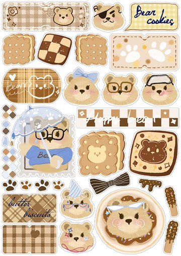 黃油小熊餅 BOPP透明 模切 星光膜 A6貼紙 5米卷