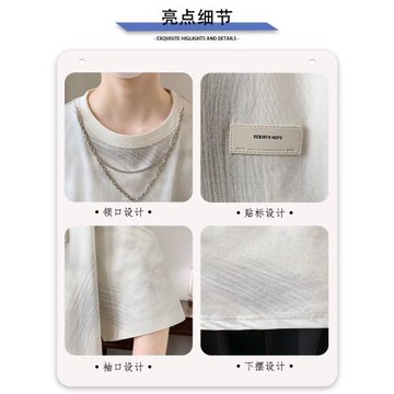 扎染短袖t恤男士夏季美式落肩袖寬松T恤青少年漸變色圓領休閑上衣