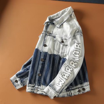 春秋季 重磅復古水洗做舊扎染編織肌理 男士翻領休閑牛仔夾克外套