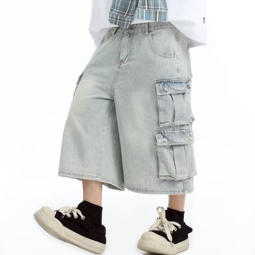 【AMERO】男裝 女裝 多口袋 牛仔褲 七分褲