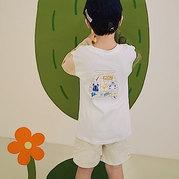 OB嚴選-POLI 波力．純棉模型波力圖撞色拼接袖上衣(男童)