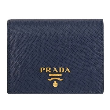PRADA 1MV204 浮雕LOGO防刮皮革對開零錢短夾.海軍藍