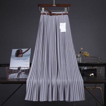 夏季新款純色雪紡中長款百褶大擺飄逸垂感半身裙長裙沙灘裙