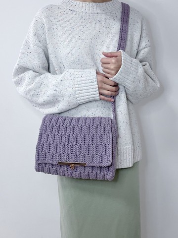 手工鉤織Waves斜挎包手袋單肩包深紫色針織鈎織編織手作斜孭袋