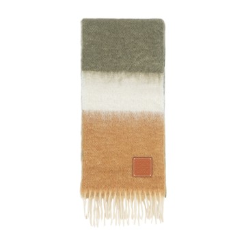 LOEWE Anagram 皮標條紋漸層海馬毛及羊毛圍巾(酪梨綠) F811257X22 4002