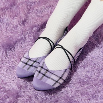 壞女孩平底鞋 紫格紋 | inooknit 專為亞洲女生設計的針織鞋