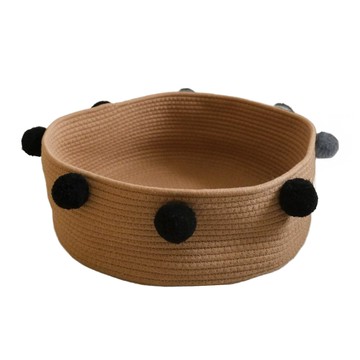 Treccia 絨球圓形編織寵物窩 棉線材質  棕色  40 x 16cm  1個