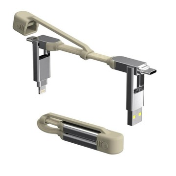 InCharge 瑞士 四合一 PD軍規鑰匙圈充電傳輸線 快充/傳檔/OTG - USB-C 240W 超快充 - 沙丘白