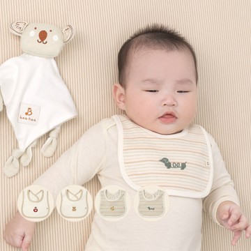 Gennies 2入組*原棉寶寶口水兜 圍兜 口水巾(小熊/娃娃/狗狗/小鴨)