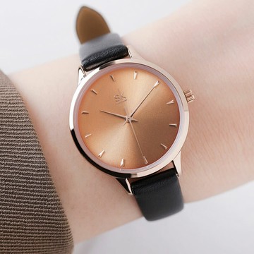 SHENGKE光耀之際簡約都會炫光錶面真皮手錶【WSK9018】-橘面黑帶