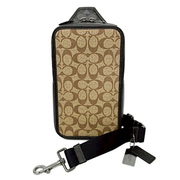 COACH 男款C LOGO硬殼胸前包/單肩斜背包(焦糖/黑灰)