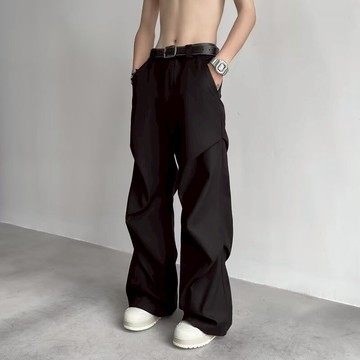 『癮品流行』男夏季薄款休閒垂感拖地褲男款黑色直筒寬鬆潮牌闊腿長褲 運動褲休閒褲