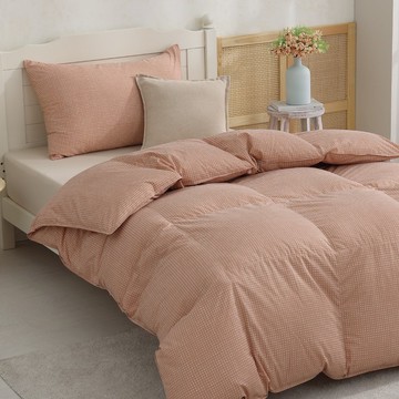 單人/冬月羽絨被/好收納、可機洗、免被套、超保暖-細格橘