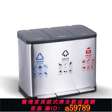 【全網低價 可打統編】 不銹鋼分類腳踏垃圾桶大容量帶蓋酒店走廊商場公共場合果皮箱60L
