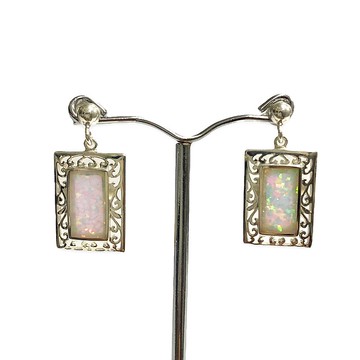 維多利亞風格精美 Gilson 蛋白石花絲圖案耳環 925 純銀