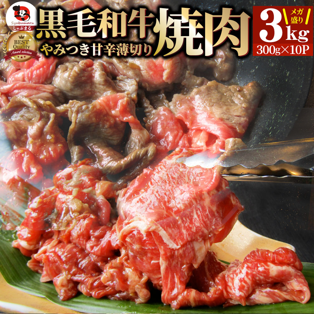 黒毛和牛 切り落とし 牛肉 タレ漬け 焼肉 霜降り3kg（300g×10）