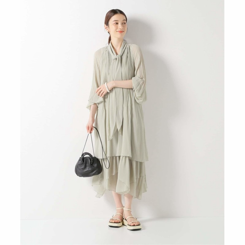 レディース イエナ ランダムプリーツシフォンティアードワンピース グリーン 38 通販 Lineポイント最大get Lineショッピング