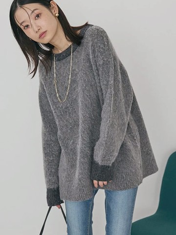 雙色拼接毛感針織圓領上衣(0H000968100) - AMERICAN HOLIC