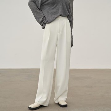 JANEONESS 高腰剪裁設計墜感闊腿褲西裝褲垂感白色休閑褲拖地西褲