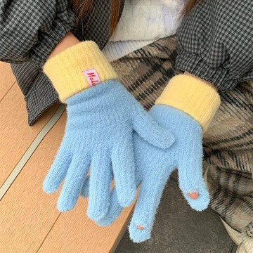 秋冬針織毛線手套🌞毛絨保暖防寒觸屏手套 露指騎行五指手套 女生冬季針織手套 五指分指觸屏手套 日常露指保暖手套