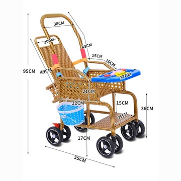 免運 開立發票 寶寶餐椅 可調節餐椅 寶寶竹藤推車夏季嬰兒仿藤椅推車輕便小孩兒童竹子小推車竹編推車
